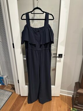 Lane Bryant Navy Ruffle-Front Wide Leg Jumpsuit